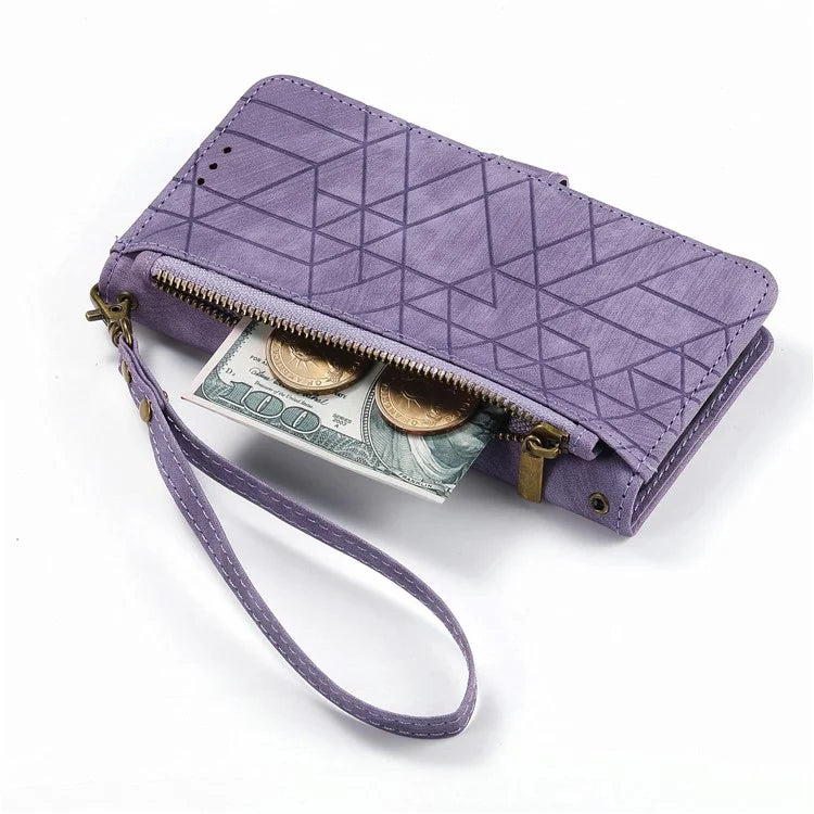 For Samsung Galaxy S24 Ultra Case Geometry Imprinted Wallet Leather Cover