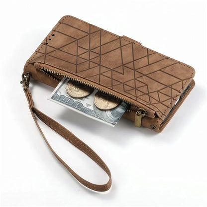 For Samsung Galaxy S24 Ultra Case Geometry Imprinted Wallet Leather Cover
