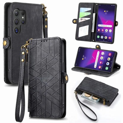 For Samsung Galaxy S24 Ultra Case Geometry Imprinted Wallet Leather Cover
