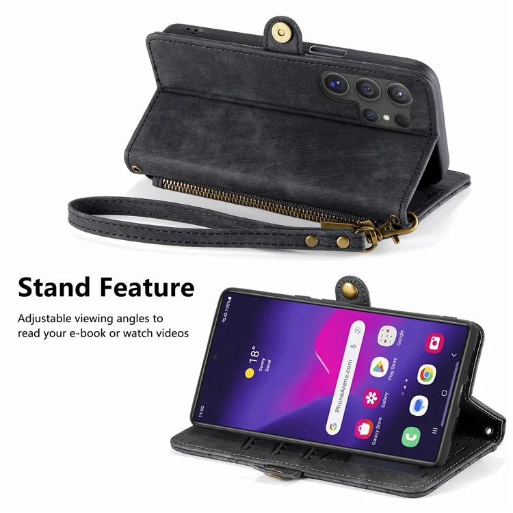 For Samsung Galaxy S24 Ultra Case Geometry Imprinted Wallet Leather Cover