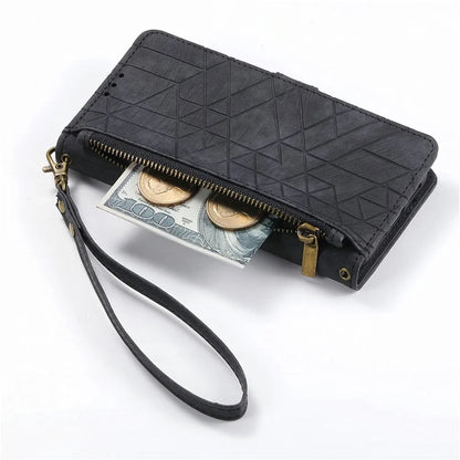 For Samsung Galaxy S24 Ultra Case Geometry Imprinted Wallet Leather Cover