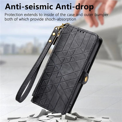 For Samsung Galaxy S24 Ultra Case Geometry Imprinted Wallet Leather Cover