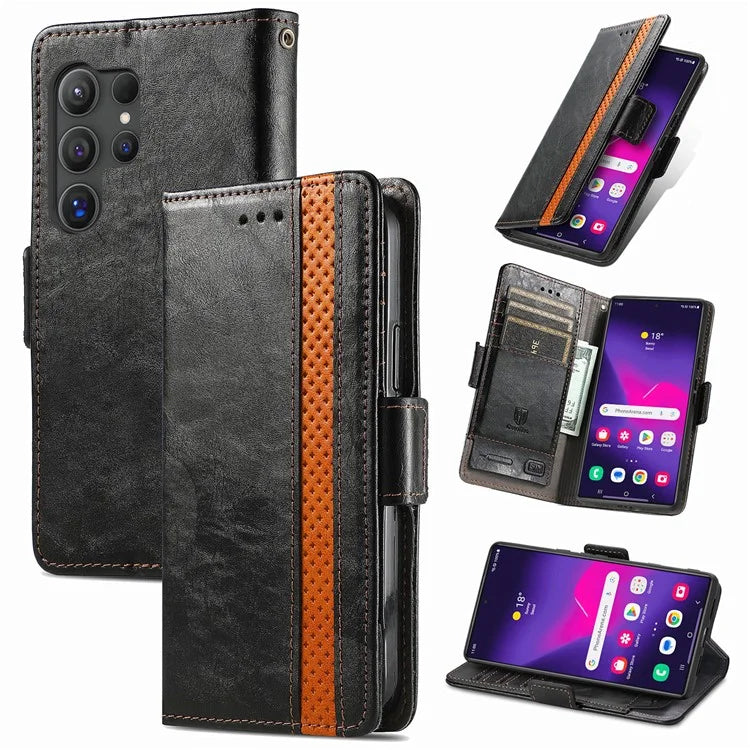 CASENEO 002 Series For Samsung Galaxy S24 Ultra Case RFID Blocking Wallet Splicing Leather Cover