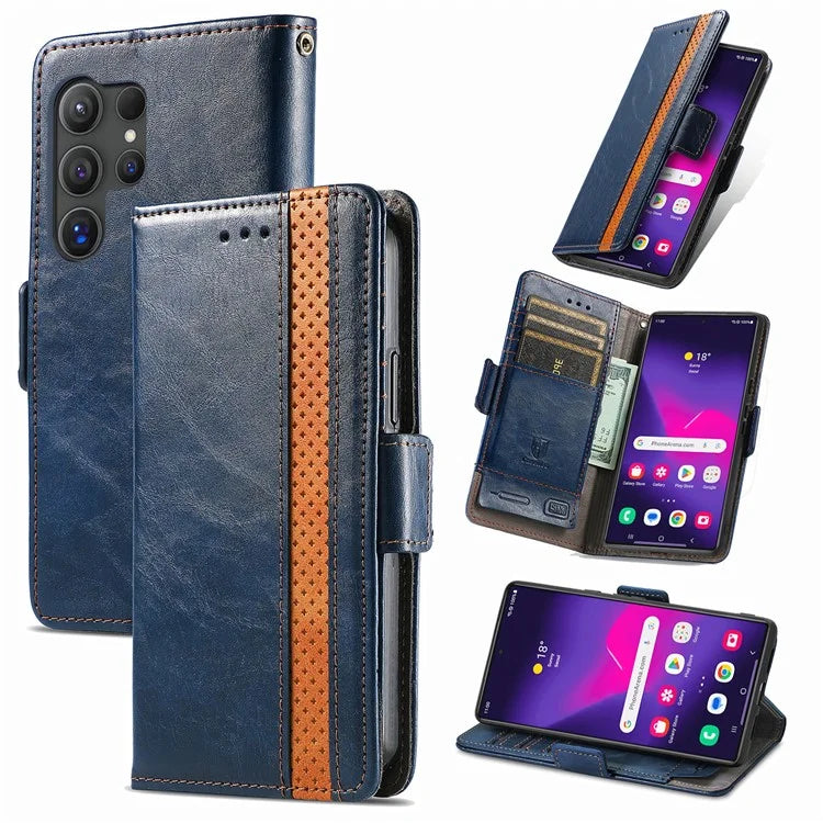 CASENEO 002 Series For Samsung Galaxy S24 Ultra Case RFID Blocking Wallet Splicing Leather Cover