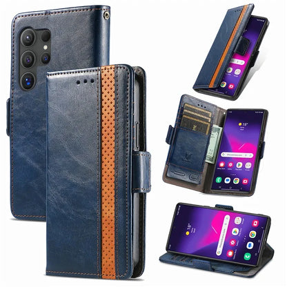 CASENEO 002 Series For Samsung Galaxy S24 Ultra Case RFID Blocking Wallet Splicing Leather Cover