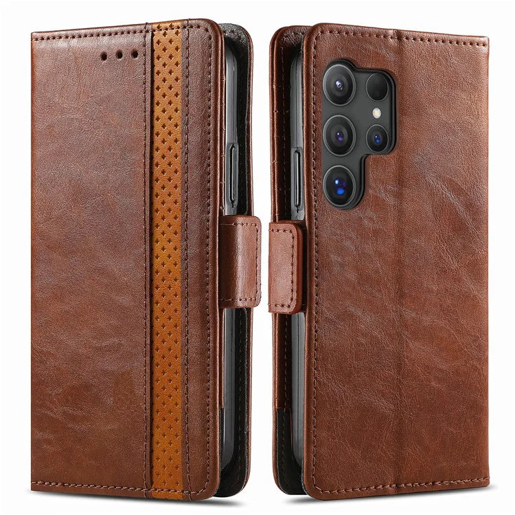 CASENEO 002 Series For Samsung Galaxy S24 Ultra Case RFID Blocking Wallet Splicing Leather Cover