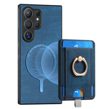 D7 For Samsung Galaxy S24 Ultra Case Ring Kickstand Phone Cover with Detachable Card Bag