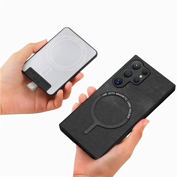 D7 For Samsung Galaxy S24 Ultra Case Ring Kickstand Phone Cover with Detachable Card Bag