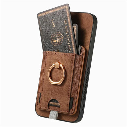 D7 For Samsung Galaxy S24 Ultra Case Ring Kickstand Phone Cover with Detachable Card Bag
