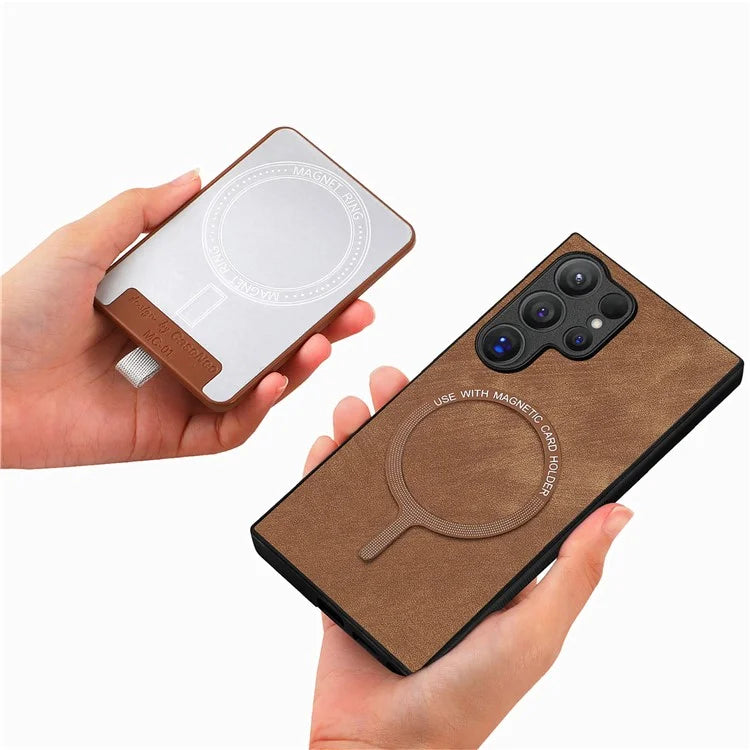 D7 For Samsung Galaxy S24 Ultra Case Ring Kickstand Phone Cover with Detachable Card Bag