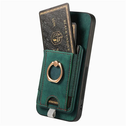 D7 For Samsung Galaxy S24 Ultra Case Ring Kickstand Phone Cover with Detachable Card Bag