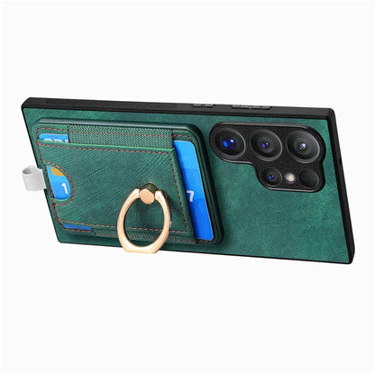 D7 For Samsung Galaxy S24 Ultra Case Ring Kickstand Phone Cover with Detachable Card Bag