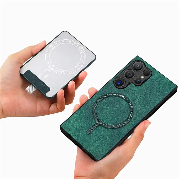 D7 For Samsung Galaxy S24 Ultra Case Ring Kickstand Phone Cover with Detachable Card Bag