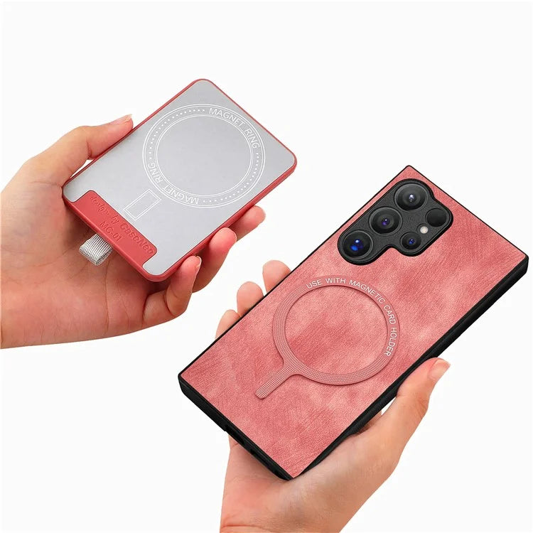 D7 For Samsung Galaxy S24 Ultra Case Ring Kickstand Phone Cover with Detachable Card Bag