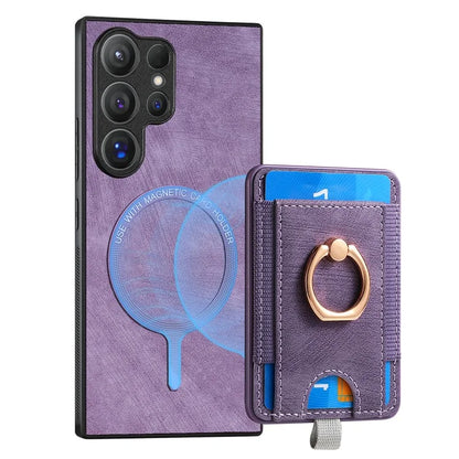 D7 For Samsung Galaxy S24 Ultra Case Ring Kickstand Phone Cover with Detachable Card Bag