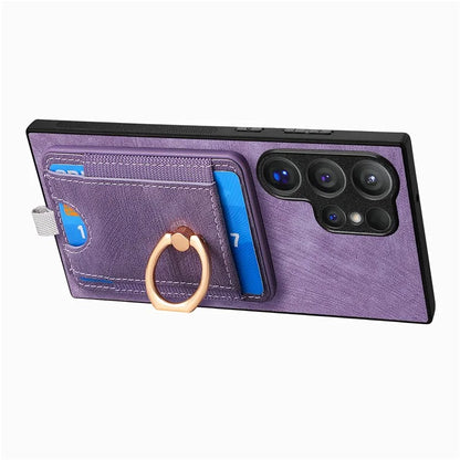 D7 For Samsung Galaxy S24 Ultra Case Ring Kickstand Phone Cover with Detachable Card Bag