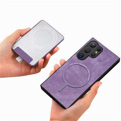 D7 For Samsung Galaxy S24 Ultra Case Ring Kickstand Phone Cover with Detachable Card Bag