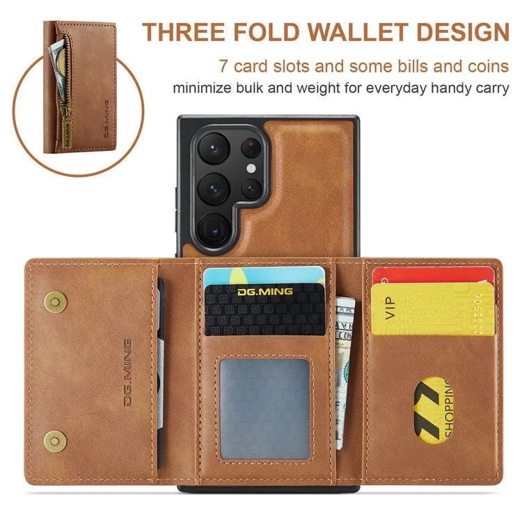DG.MING M5 Series For Samsung Galaxy S22 Ultra 5G Case RFID Blocking Wallet Phone Cover