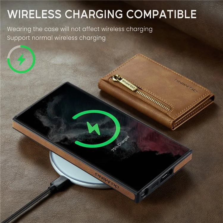DG.MING M5 Series For Samsung Galaxy S22 Ultra 5G Case RFID Blocking Wallet Phone Cover
