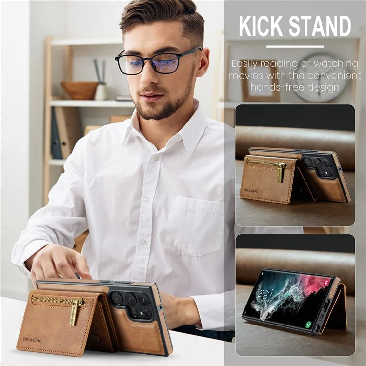 DG.MING M5 Series For Samsung Galaxy S22 Ultra 5G Case RFID Blocking Wallet Phone Cover