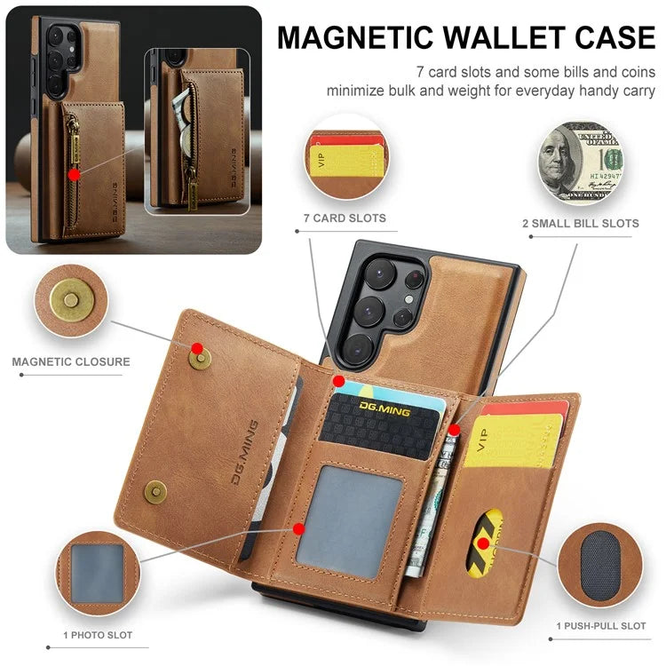 DG.MING M5 Series For Samsung Galaxy S22 Ultra 5G Case RFID Blocking Wallet Phone Cover