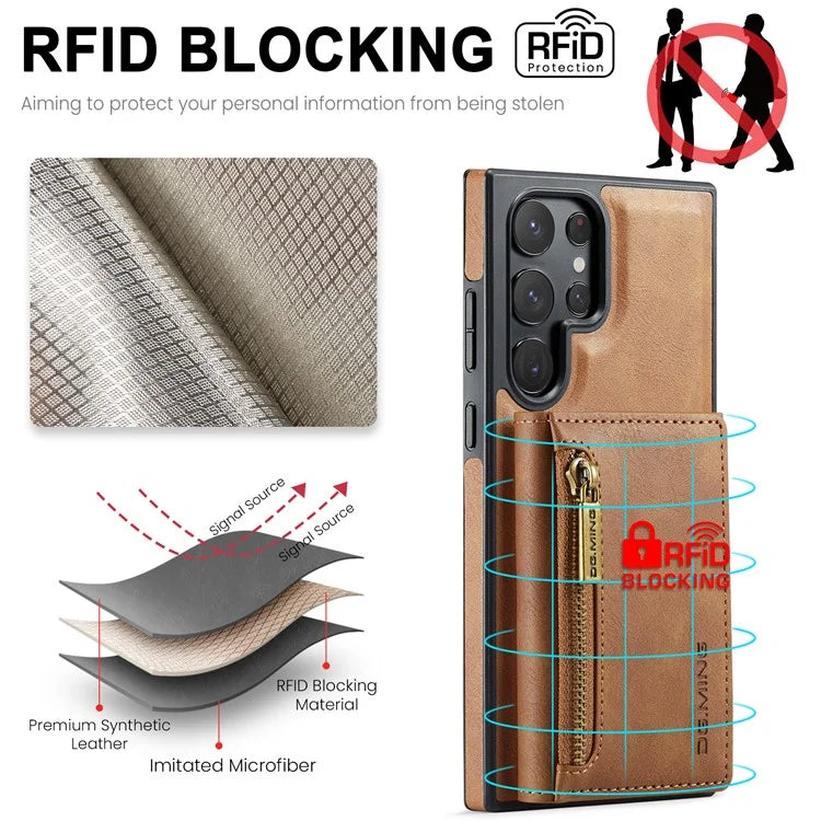 DG.MING M5 Series For Samsung Galaxy S22 Ultra 5G Case RFID Blocking Wallet Phone Cover