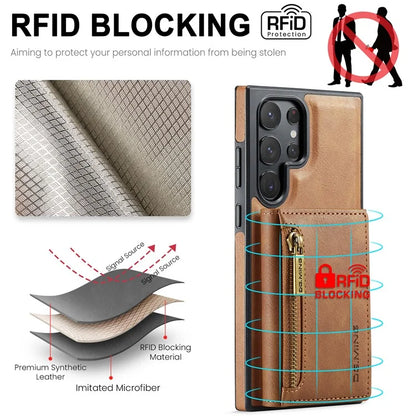 DG.MING M5 Series For Samsung Galaxy S22 Ultra 5G Case RFID Blocking Wallet Phone Cover
