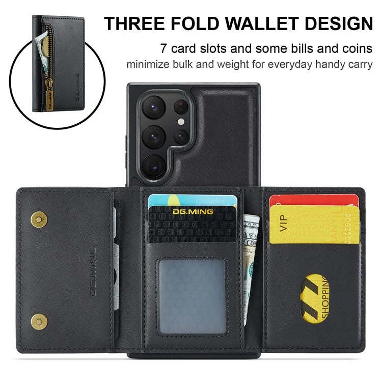 DG.MING M5 Series For Samsung Galaxy S22 Ultra 5G Case RFID Blocking Wallet Phone Cover