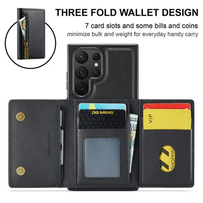 DG.MING M5 Series For Samsung Galaxy S22 Ultra 5G Case RFID Blocking Wallet Phone Cover