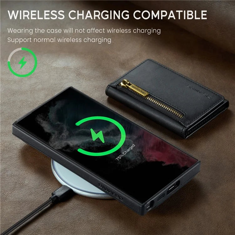 DG.MING M5 Series For Samsung Galaxy S22 Ultra 5G Case RFID Blocking Wallet Phone Cover