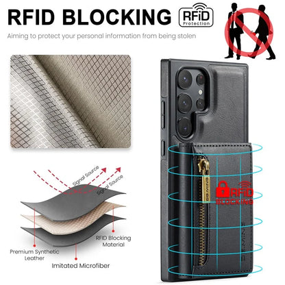 DG.MING M5 Series For Samsung Galaxy S22 Ultra 5G Case RFID Blocking Wallet Phone Cover