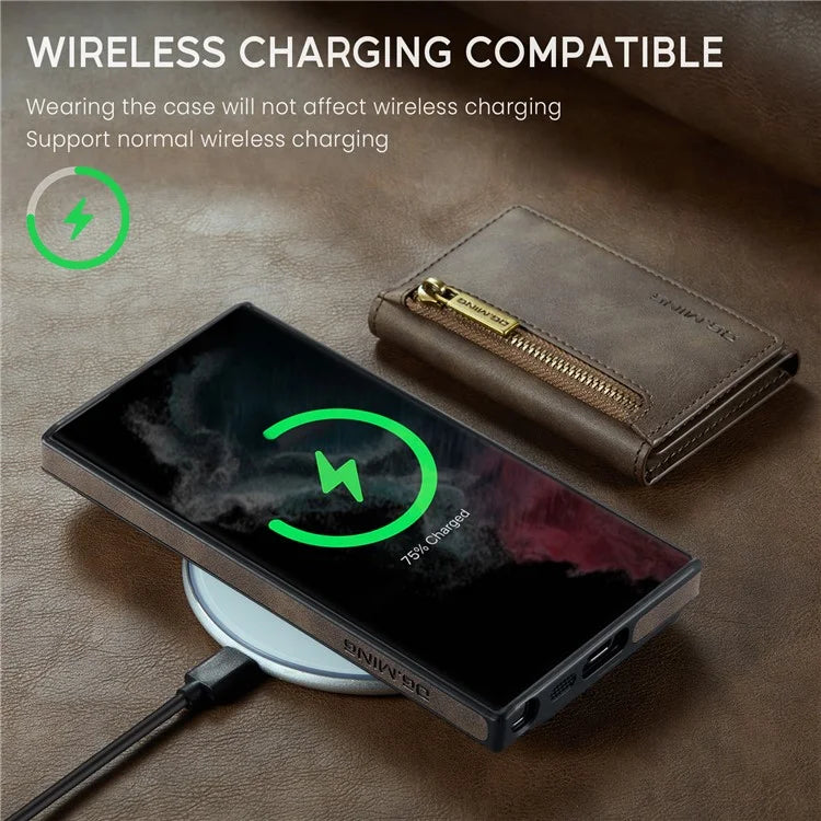 DG.MING M5 Series For Samsung Galaxy S22 Ultra 5G Case RFID Blocking Wallet Phone Cover