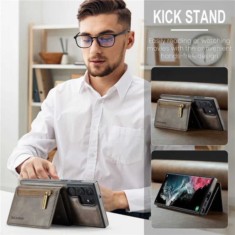 DG.MING M5 Series For Samsung Galaxy S22 Ultra 5G Case RFID Blocking Wallet Phone Cover