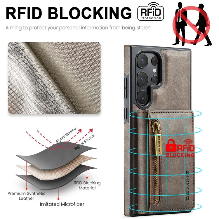 DG.MING M5 Series For Samsung Galaxy S22 Ultra 5G Case RFID Blocking Wallet Phone Cover