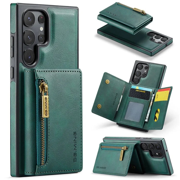 DG.MING M5 Series For Samsung Galaxy S22 Ultra 5G Case RFID Blocking Wallet Phone Cover