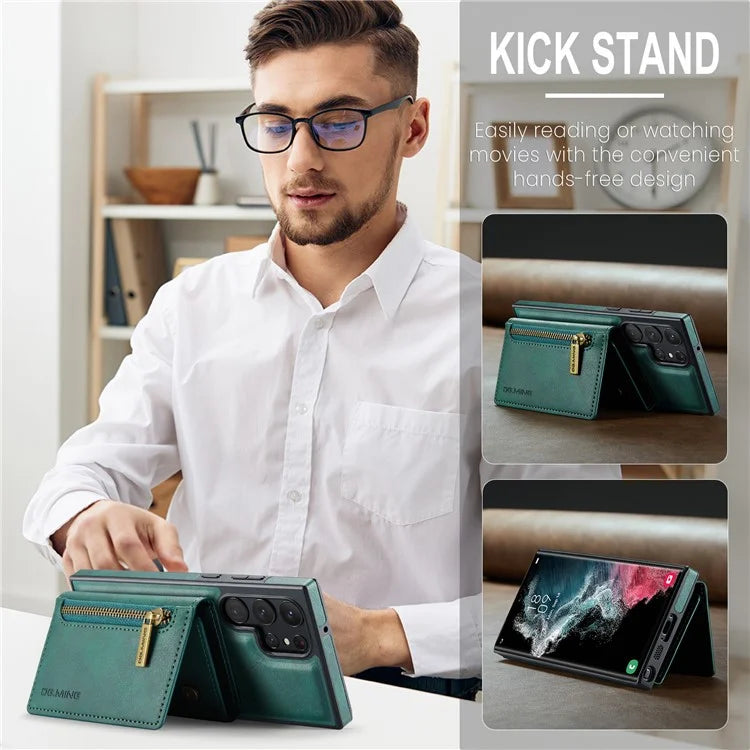 DG.MING M5 Series For Samsung Galaxy S22 Ultra 5G Case RFID Blocking Wallet Phone Cover