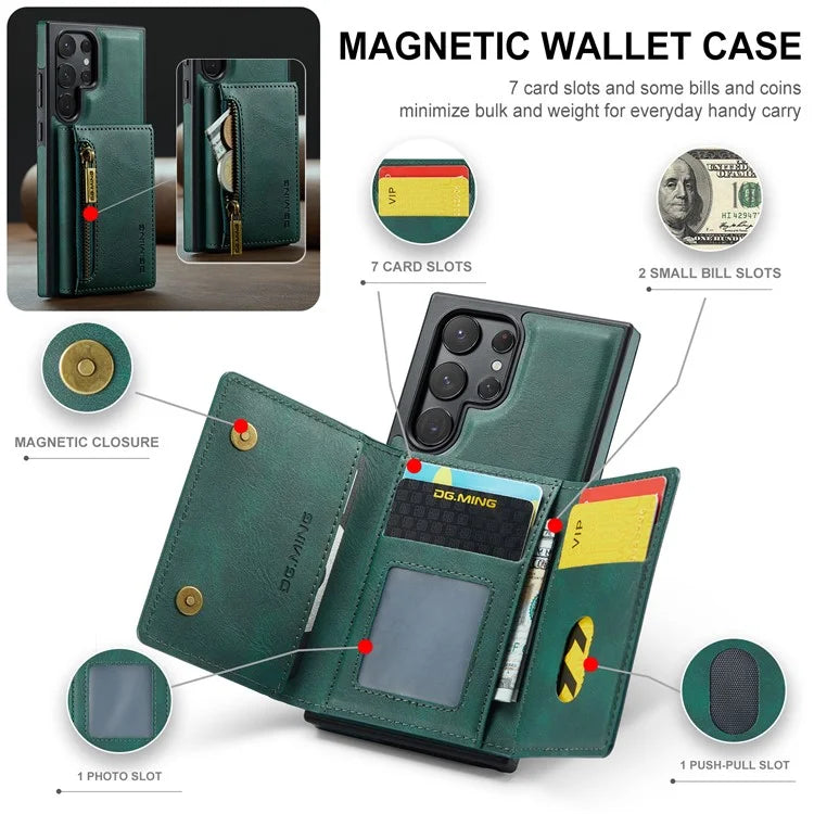 DG.MING M5 Series For Samsung Galaxy S22 Ultra 5G Case RFID Blocking Wallet Phone Cover