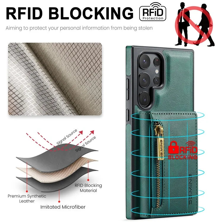 DG.MING M5 Series For Samsung Galaxy S22 Ultra 5G Case RFID Blocking Wallet Phone Cover