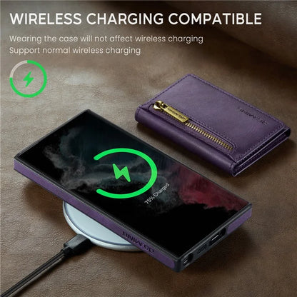 DG.MING M5 Series For Samsung Galaxy S22 Ultra 5G Case RFID Blocking Wallet Phone Cover