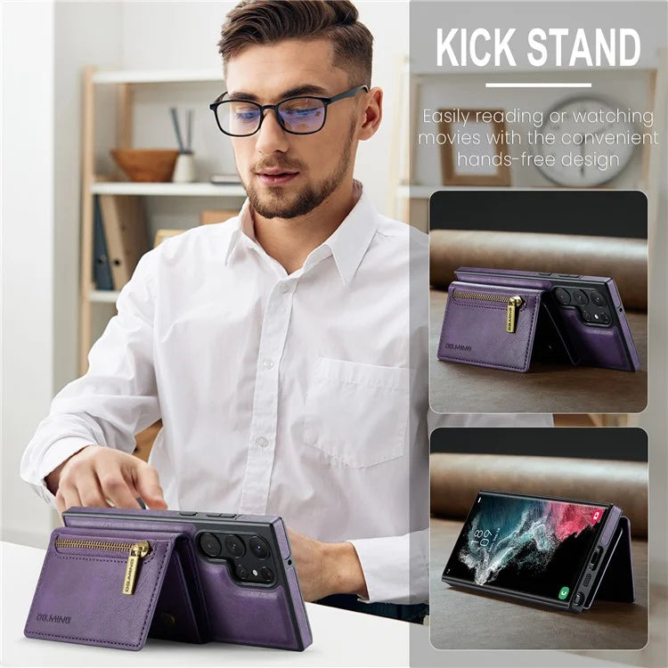 DG.MING M5 Series For Samsung Galaxy S22 Ultra 5G Case RFID Blocking Wallet Phone Cover