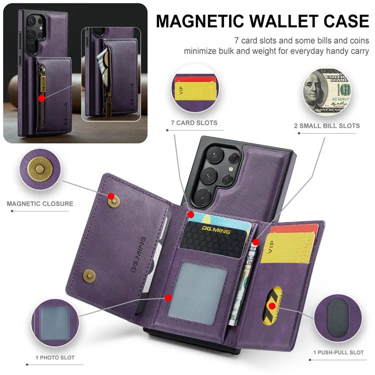 DG.MING M5 Series For Samsung Galaxy S22 Ultra 5G Case RFID Blocking Wallet Phone Cover