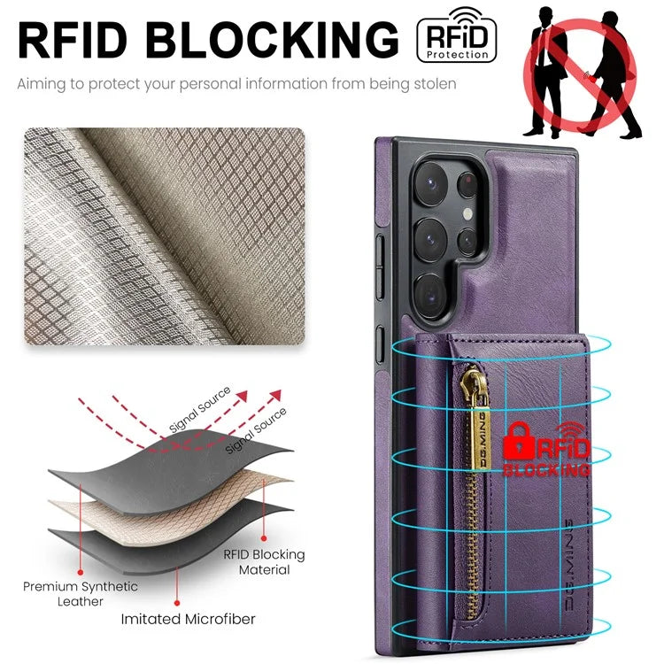 DG.MING M5 Series For Samsung Galaxy S22 Ultra 5G Case RFID Blocking Wallet Phone Cover