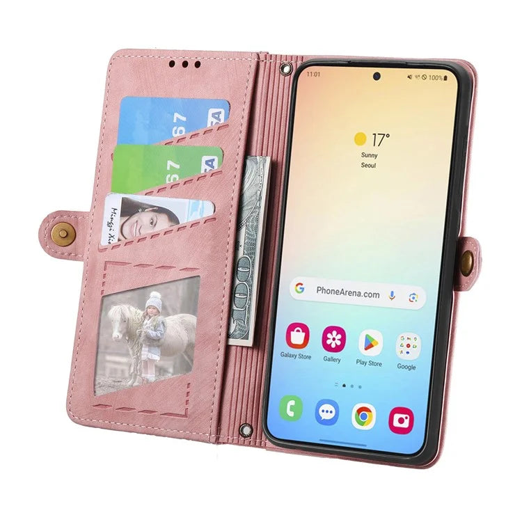 For Samsung Galaxy S24 Case Geometry Pattern Zipper Pocket Phone Cover