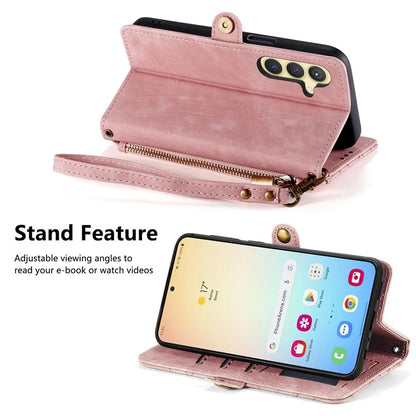 For Samsung Galaxy S24 Case Geometry Pattern Zipper Pocket Phone Cover