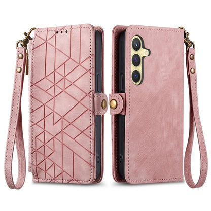 For Samsung Galaxy S24 Case Geometry Pattern Zipper Pocket Phone Cover