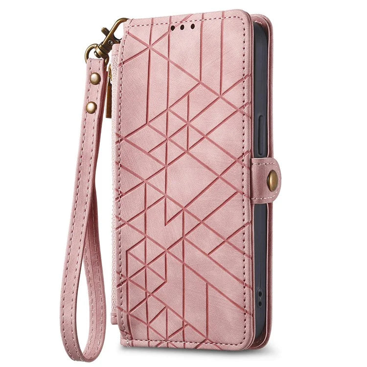 For Samsung Galaxy S24 Case Geometry Pattern Zipper Pocket Phone Cover