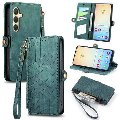 For Samsung Galaxy S24 Case Geometry Pattern Zipper Pocket Phone Cover