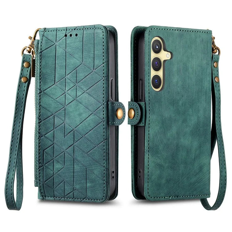 For Samsung Galaxy S24 Case Geometry Pattern Zipper Pocket Phone Cover