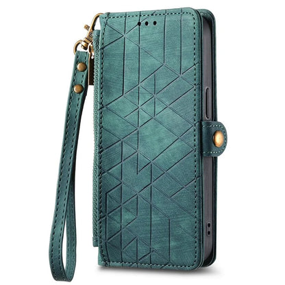 For Samsung Galaxy S24 Case Geometry Pattern Zipper Pocket Phone Cover