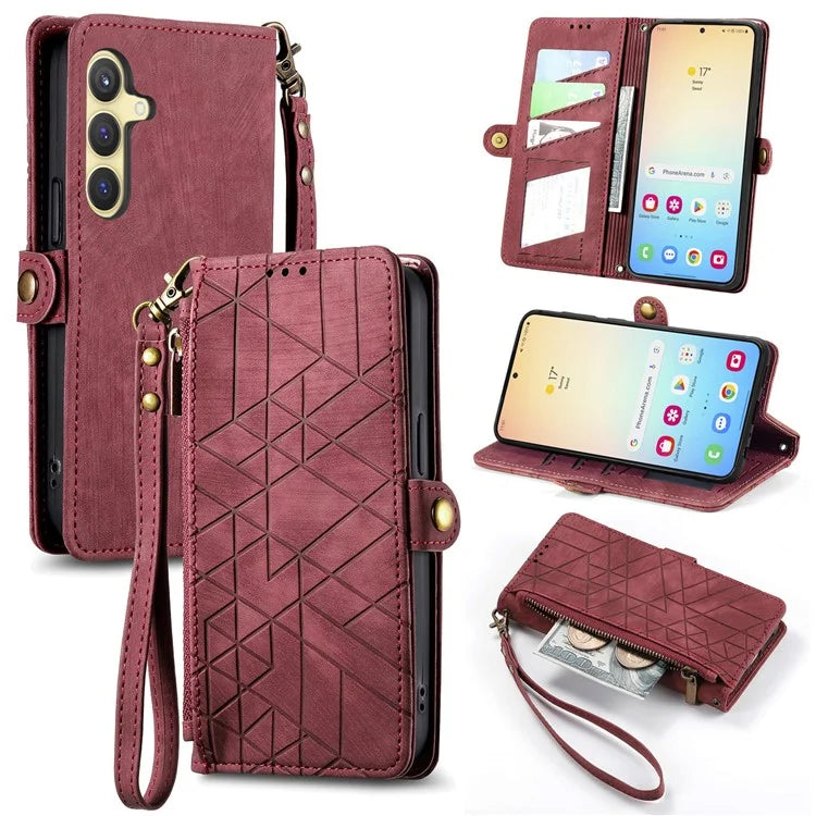 For Samsung Galaxy S24 Case Geometry Pattern Zipper Pocket Phone Cover
